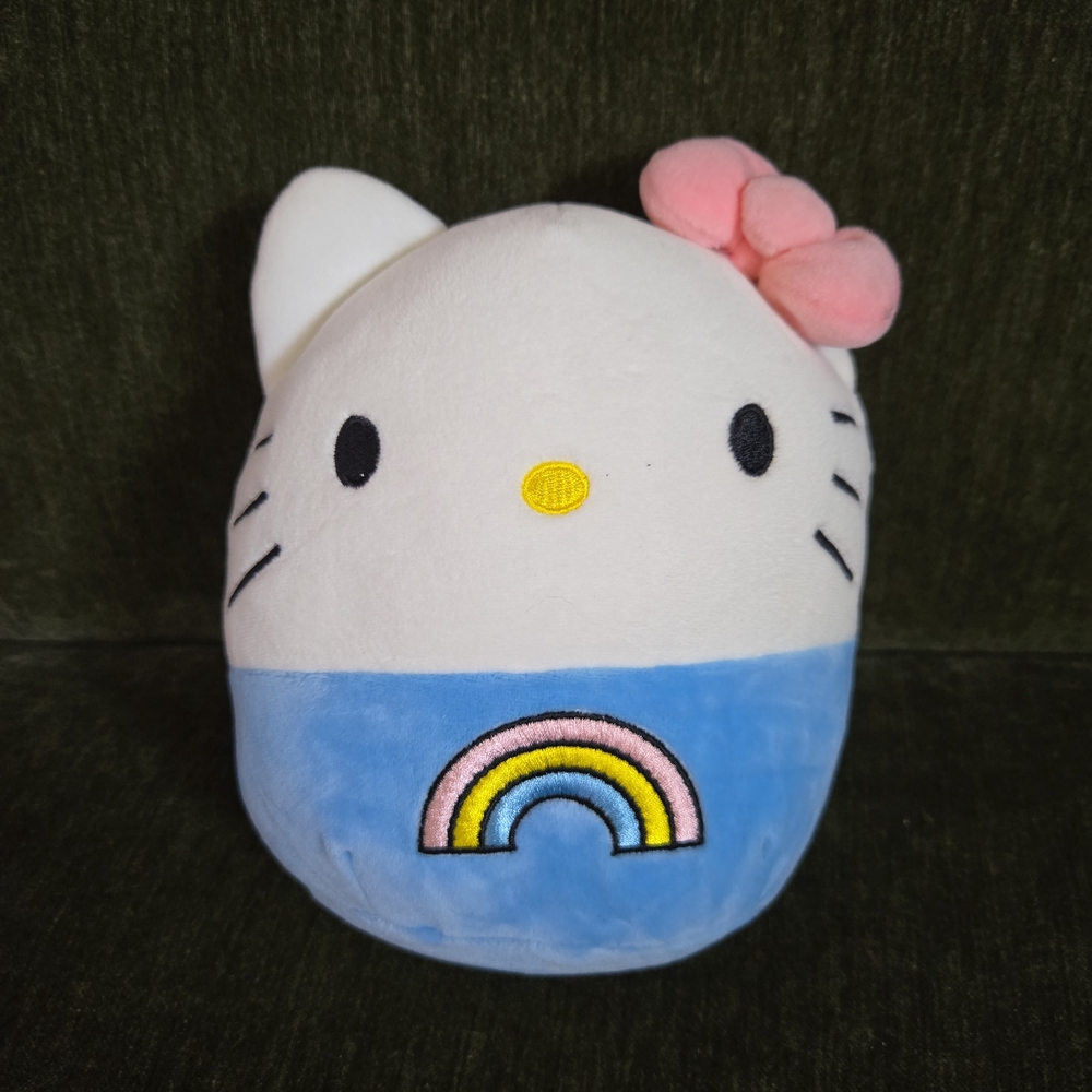 Kellytoy Squishmallow Hello Kitty Plush with Pink Bow and Blue Base
